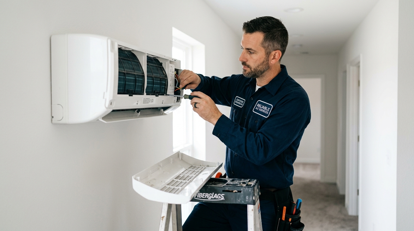 Técnico profesional de MCH instalando aire acondicionado